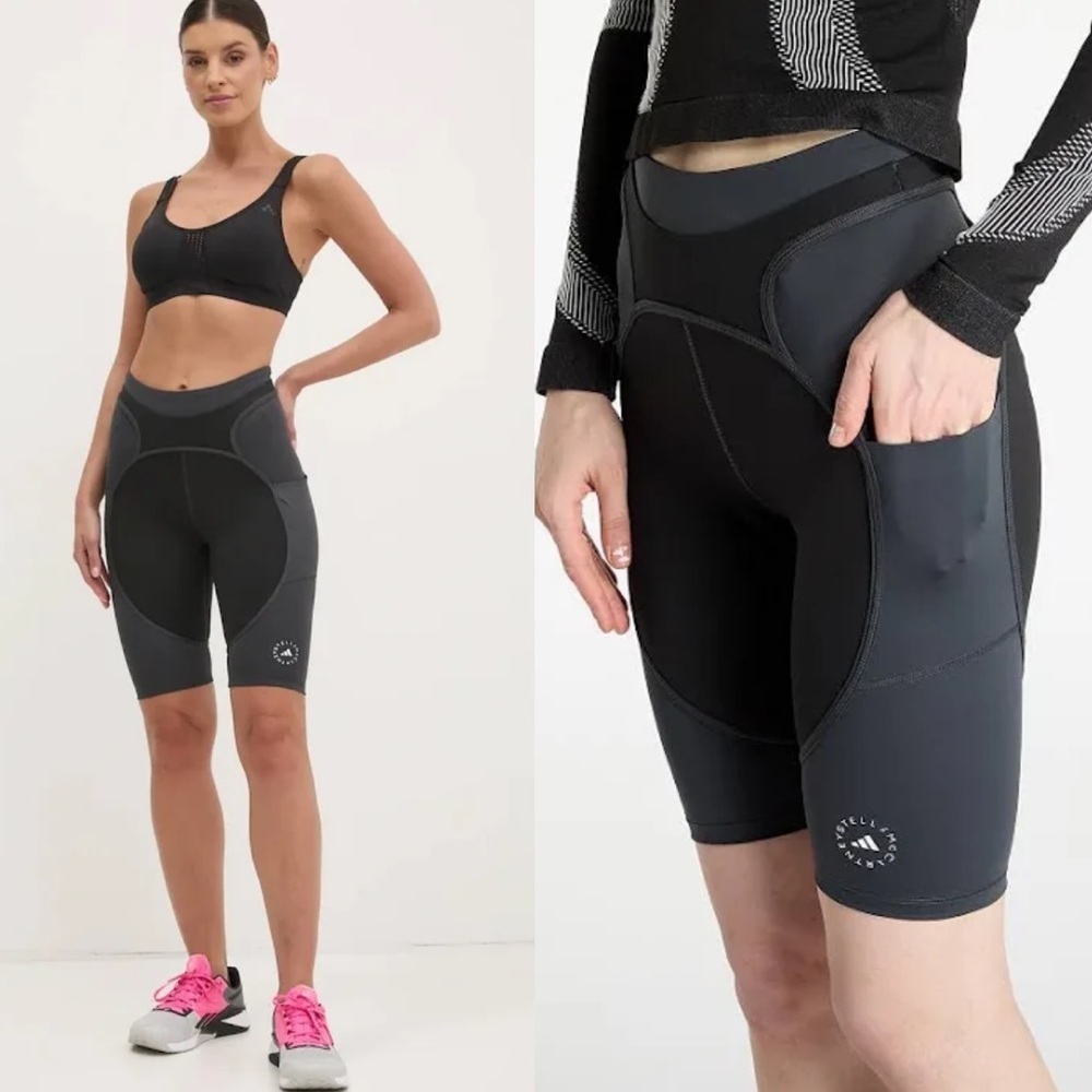 NWT STELLA MCCARTNEY X Adidas two tone Black Cycling Shorts Medium